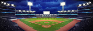 baseball stadium under roof view with fans